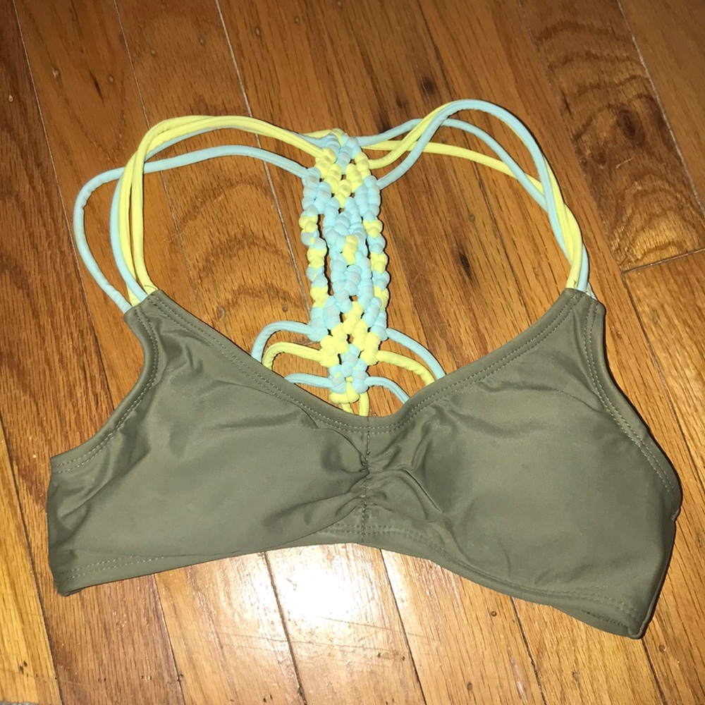 Army Green Bikini Top with neon strap detail!